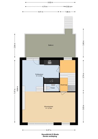 Plattegrond - Heuvelbrink 61, 4812 GP Breda - Eerste verdieping - 2D.jpg